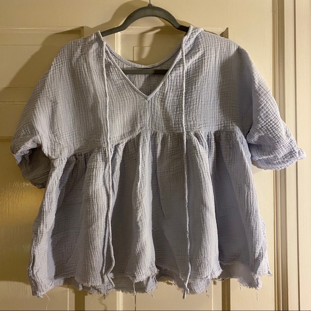 loose linen light blue blouse